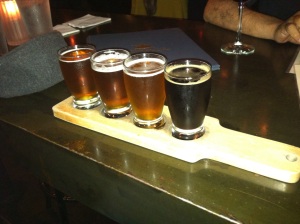 A Flight of Beers: Dogfish 90 Minute, two other 8% Ipa's, and Southern Tier's Choklat!