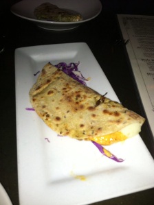 The Paratha Shrimp Taquitos were SO AMAZING we didn't even waste the time to a better picture! Had me licking the plate! 